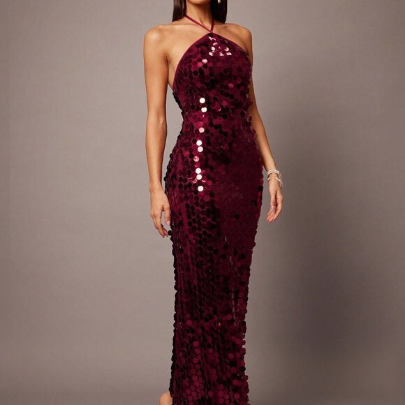 Red Casual Women's Sexy Backless Sequined Spaghetti Strap Cocktail Dress - Picture 5 of 7